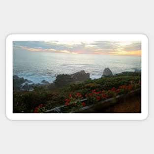 Rocky Coast at Sunset with Geraniums Sticker